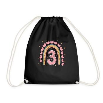 Cute 3rd Birthday Heart & Rainbow Design - Drawstring Bag - black - Front