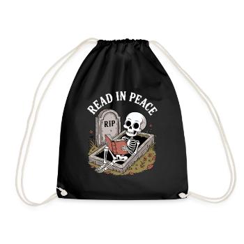 Read In Peace Skeleton Books Reading Funny Reader - Drawstring Bag - black - Front