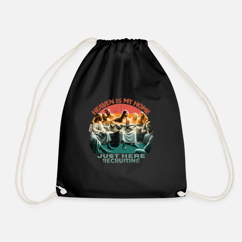 Heaven Is My Home I m Just Here Recruiting - Drawstring Bag - black