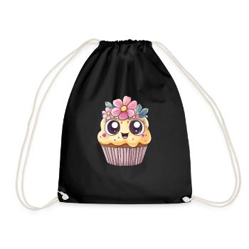 Cupcake with flower wreath - Drawstring Bag - black - Front