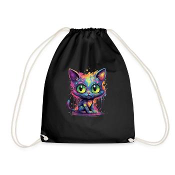 Colorful Neon Cat - Drawstring Bag - black - Front