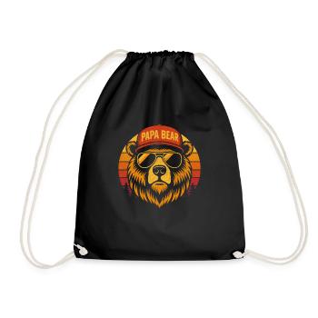 Papa Bear Retro Sonnenuntergang Vintage Bärenkopf - Turnbeutel - Schwarz - Vorne