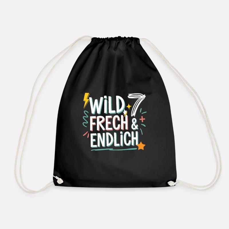 Wild, Frech & Endlich 7 Jahre 7. Geburtstag - Turnbeutel - Schwarz