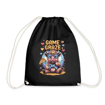 Pixel Gamer Kuh Shirt - Turnbeutel - Schwarz - Vorne