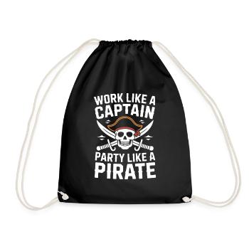 Work Like a Captain Party Like a Pirate Funny - Drawstring Bag - black - Front