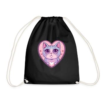 Chat cœur au regard brillant - Sac de sport léger - noir - Devant