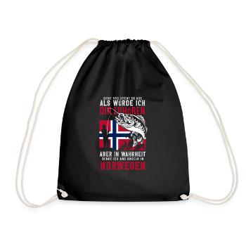 Norway Fishing Saying Funny Design - Drawstring Bag - black - Front