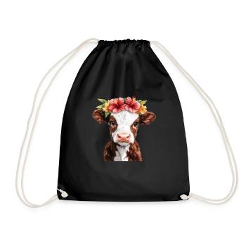 Flower calf with crown - Drawstring Bag - black - Front