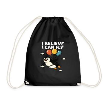 Penguin - I Believe I Can Fly - Drawstring Bag - black - Front