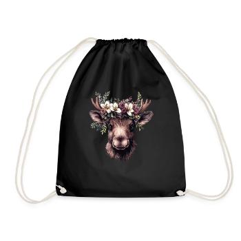 Realistischer Elch mit Blumen - Turnbeutel - Schwarz - Vorne