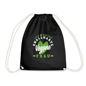 Attention I'm Vegan Funny Vegan Gift - Drawstring Bag - black - Front