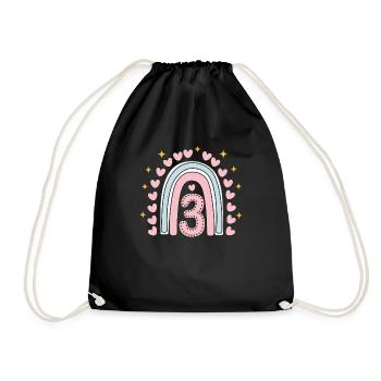 Cute 3rd Birthday Heart & Rainbow Design - Drawstring Bag - black - Front