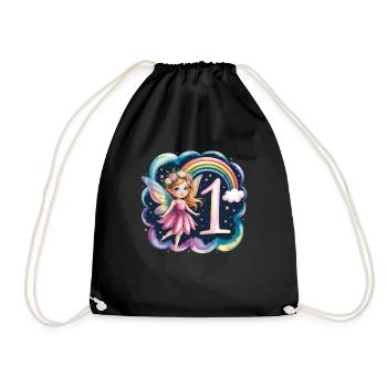1st Birthday Elf Fairy Girl Birthday Shirt - Drawstring Bag - black - Front