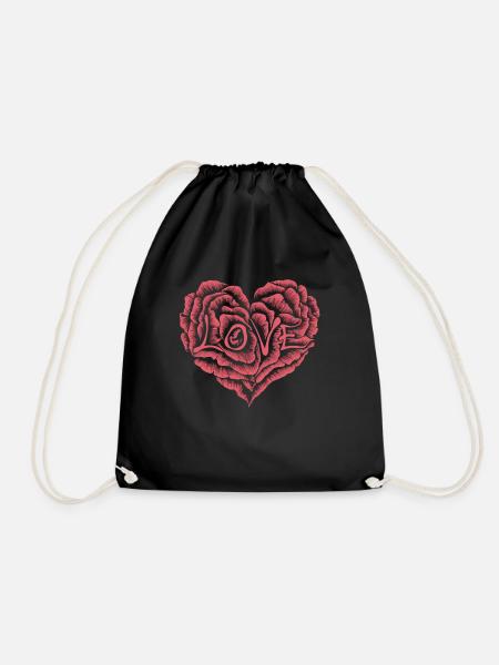 Herz aus Rosen mit Love - Turnbeutel - Schwarz