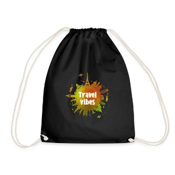 Travel Vibes – Cities of the World in Circular Design - Drawstring Bag - black - Front