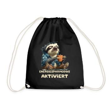 Funny sloth with saying Energiesparmous active - Drawstring Bag - black - Front
