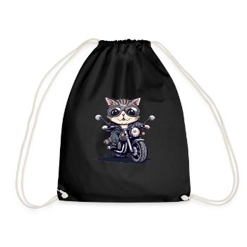 Motorradkatze mit Stil - Turnbeutel - Schwarz - Vorne