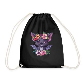 Flower Bat with Smile - Drawstring Bag - black - Front