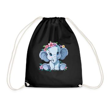 Blumenbaby Elefant - Turnbeutel - Schwarz - Vorne