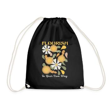 Flourish In Tour Own Way, Boho Flowers - Drawstring Bag - black - Front