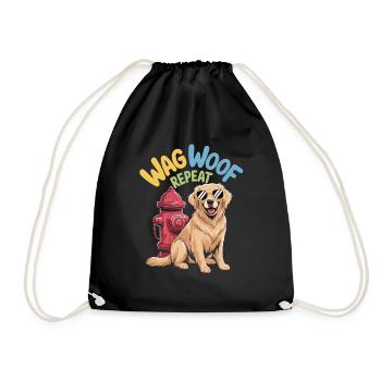 Wag Woof Repeat Shirt - Dog with Sunglasses - Drawstring Bag - black - Front