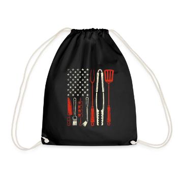 US Flag Grill Utensils Patriotic BBQ Cooking Humor - Drawstring Bag - black - Front