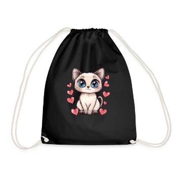 Chat avec un look de cœur - Sac de sport léger - noir - Devant