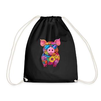 Colorful pig with sunglasses - Drawstring Bag - black - Front