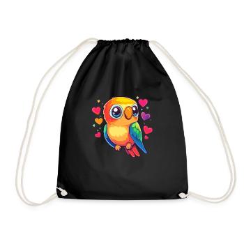 Colorful parrot with hearts - Drawstring Bag - black - Front