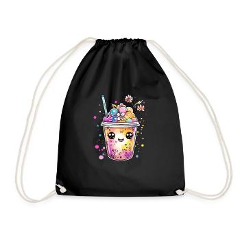 Bubble Tea mit Blüten - Turnbeutel - Schwarz - Vorne