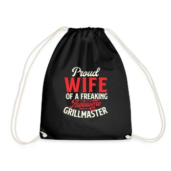 Proud Wife Grillmaster Funny BBQ Spouse Humor Gift - Drawstring Bag - black - Front