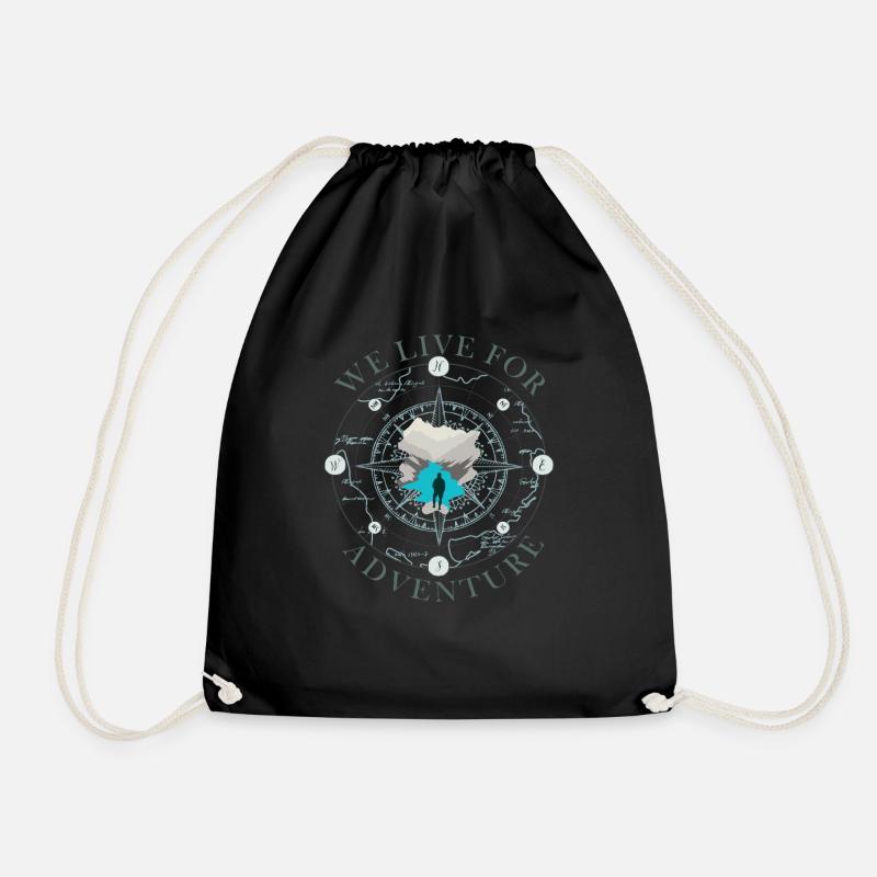 Compass Adventure Silhouette Design Compass - Drawstring Bag - black