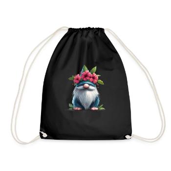 Gnome with flower hat - Drawstring Bag - black - Front