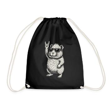 Rock Music Funny Heavy Metal Retro Guinea Pig - Drawstring Bag - black - Front