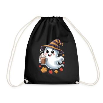 Süßes Halloween Geist Shirt mit Kaffee - Turnbeutel - Schwarz - Vorne