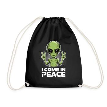 Lustiges Alien „I Come in Peace“ - Turnbeutel - Schwarz - Vorne