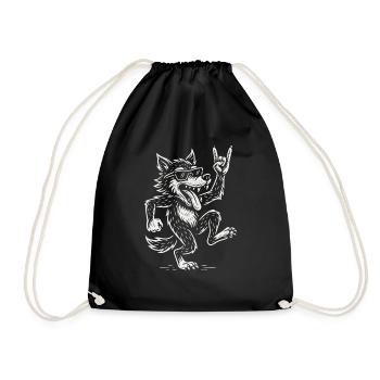 Metal Musik Rock Musik Funny Wolf - Turnbeutel - Schwarz - Vorne