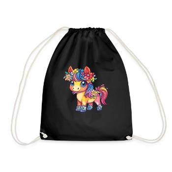 Flower pony in rainbow look - Drawstring Bag - black - Front