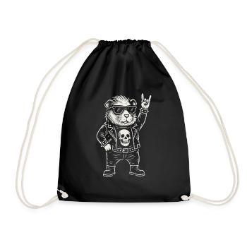 Rock Music Funny Heavy Metal Guinea Pig Retro - Drawstring Bag - black - Front