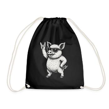 Funny Pig Rock Music Heavy Metal Vibes - Drawstring Bag - black - Front
