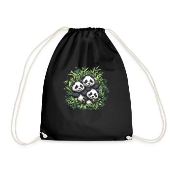 Three pandas in bamboo - Drawstring Bag - black - Front