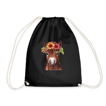 Poulain avec couronne de fleurs - Sac de sport léger - noir - Devant