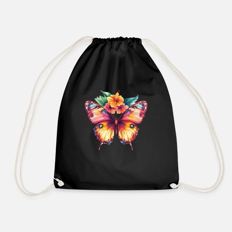 Papillon coloré avec des fleurs - Sac de sport léger - noir
