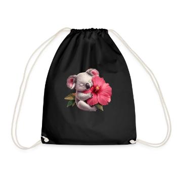 Koala with giant flower - Drawstring Bag - black - Front