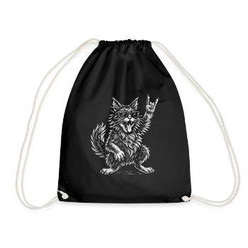 Rock Musik Maine Coon Katze Lustig Heavy Metal - Turnbeutel - Schwarz - Vorne