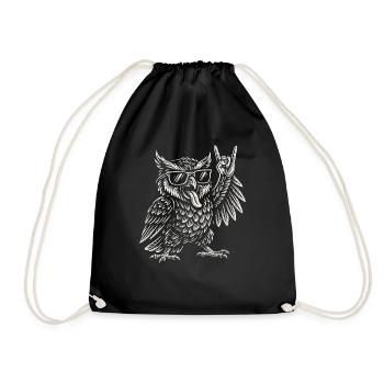 Rock Music, Owl, Funny, Heavy Metal, Retro Vibes - Drawstring Bag - black - Front