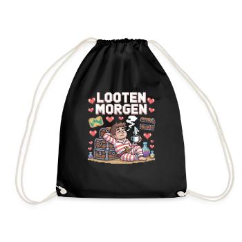 Looten Morgen – Gamer Schlafanzug Shirt - Turnbeutel - Schwarz - Vorne