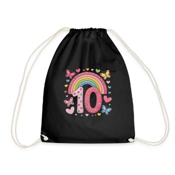 Papillon arc-en-ciel 10e anniversaire fille - Sac de sport léger - noir - Devant