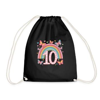 Papillon arc-en-ciel 10e anniversaire fille - Sac de sport léger - noir - Devant