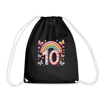 Papillon arc-en-ciel 10e anniversaire fille - Sac de sport léger - noir - Devant
